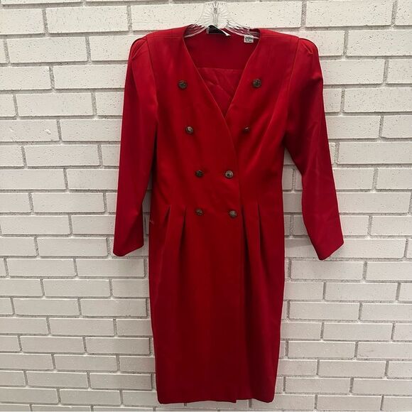 Albert Nipon Red 100% Wool Pea Coat Size 6 - Picture 1 of 12